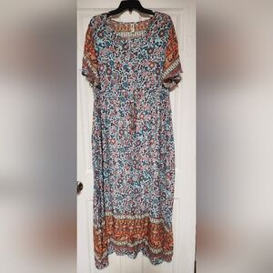 Grecerelle Women's Floral Maxi Boho Long Dress V-Neck Size Large